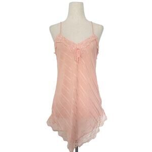 VTG Lanvin Chiffon Lace Trim Asymmetrical Stripe Cami Top Sz S Coquette Dainty